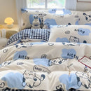 Cute printed cotton duvet cover cream & navy bedroom bedding set