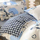 Cute printed cotton duvet cover cream & navy bedroom bedding set