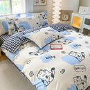 Cute printed cotton duvet cover cream & navy bedroom bedding set
