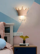 Cute resin crystal pink crown wall sconce bedroom light