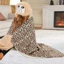 Cute sloth beige & pink flannel lap blanket bedroom plush shawl