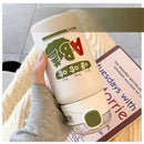 Cute white and green cartoon straw thermos cup for kitchen and travel