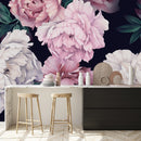 Contemporary Modern Dark Wallpaper with Peonies