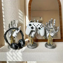 Cyberpunk silver & gold mechanical arm desktop stand gaming decor