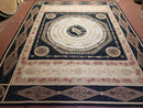 8x10 Woolen Needlepoint Rug Black European Savonnerie Carpet Circles Flat Weave Carpet Area Rug New Handmade Hand-Knotted Harp Flowers