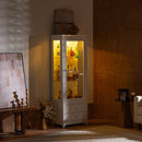 Modern Upholstered Glass Display Cabinet with Adjustable LED Light in White, 71'' Tall