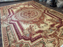 Large Aubusson Rug 10x13, Thick Flatweave Carpet, Elegant European Design, Cream and Raspberry