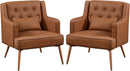 Two Brown Leatherette Mid Century Accent Chairs Set