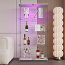 Two-door LED lights  Glass Display Cabinet 4 Shelves with Door, Floor Standing Curio Bookshelf for Living Room Bedroom Office, 64.7'*31.7'*14.3', White