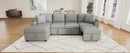 109.1' Sectional Sofa Convertible Pull-out Sofa Bed with Movable Storage Ottoman, Gray Chenille Fabric