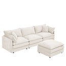 Contemporary Modular Sectional Sofa L-Shaped Couch Set with Movable Ottoman Chenille Beige 105 Inch