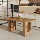 Stylish Wood Color Textured Dining Table MDF Material with Wood Grain Stickers 64.5 x 35.4 Inch