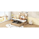 Full Size Upholstery Platform Bed Frame with Cute Bear Shaped Headboard and Two Storage Drawers,Brown