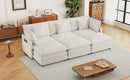 Modern Modular Sofa Couch Upholstered in Corduroy with Side Storage and Movable Ottomans, Beige, 112.6'