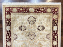 Peshawar Rug 5x7, Beige and Maroon, Vintage Handmade Wool Traditional Carpet 5 x 7 ft, Pakistani Rug, Agra Pattern, Very Fine 260 KPSI