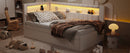 Upholstered Twin Size Platform Bed with USB Ports and LED Belt, With Trundle, White