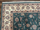 Indo Persian Rug 8x10, Green and Beige Oriental Carpet, Traditional Wool Area Rug, Floral Allover Pattern