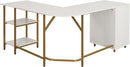 L Shaped Corner Desk Two Tone With Drawers And Shelves For Home Office