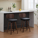 Swivel Bar Stools Set of 2, 26' Upholstered Faux Leather Counter Height Barstools with Walnut Back & Bentwood Legs, Mid Century Modern Bar Chairs Island Stools for Kitchen Counter, Black PU, SW1864BK