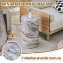 Simple Grey Marble Textured Cylindrical Coffee Table MDF Material 12-Inch Diameter x 19.7 Inch Height
