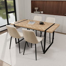 59' MDF light wood dining table and modern dining chair 4-piece set, medieval wooden kitchen dining table set, rectangular metal base, dining table and suede chair