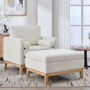 Oversized 40.35 in. Velvet Swivel Barrel Accent Chair and Ottoman Set with Storage, Ivory Boucle