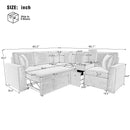 L-shaped Convertible Sofa Bed with Pull-Out Bed, Cup Holders, and Storage Space, Blue Chenille, 120.5'
