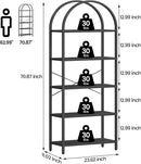 Tall Black Arched Bookcase With 5 Open Shelves For Living Room