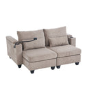 Convertible Chaise Lounge 63' Loveseat Sofa Bed with USB Ports, Cup Holders, Phone Holder, Storage, Brown Corduroy