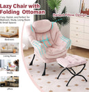 Pink Velvet Lounge Chair With Folding Footrest Ottoman