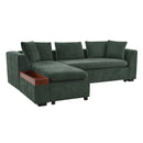 Elegant Chenille L-Shaped Sofa with Wooden Storage Compartment, Green, 93.7 Inches