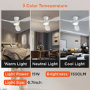 52 Inch Ceiling Fan With Remote And Quiet DC Motor For Bedroom And Living Room