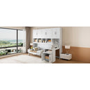 Twin Size Murphy Bed Wall Bed with Closet , Drawers & Desk-White