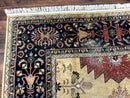 Indo Persian Heriz Rug 8x12, Camel Hair Tan and Navy Blue, Decorative