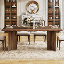 63 Inch Dark Brown Farmhouse Dining Table With Large Tabletop For 4 To 6 People