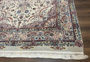 Beautiful Pak Persian Rug 6x9, Floral Medallion, Wool and Silk, Highly Detailed Elegant Carpet, Vintage Oriental Rug 6 x 9, Cream and Gray