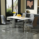 Table and chair set.63*31.4 Inch Luxurious Cold Jade Sintered Stone Dining Table Set- 4 Dark Gray High-quality PU Chairs With Arched Silver Metal Legs.Perfect For Dinner Room,Meeting Room,Kitchen,etc.