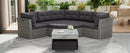 Elegant Patio Furniture Set Outdoor Daybed Rattan Sectional with Cushions and Center Table, Grey, Iron + Rattan