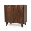 TREXM Wood Accent Cabinet with Storage, Rustic Mango Wood Storage Cabinet with Fluted Design and Adjustable Shelf for Dining Room, Kitchen, and Living Room (Honey)