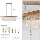 Chandeliers,Rectangular Crystal Chandelier Adjustable,E12 Modern Industrial Crystal Lights,Farmhouse Iron Ceiling Hanging Light for Kitchen Living Room Bedroom/Gold(Bulb Not Included)