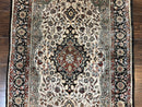 Silk Sino Persian Rug 3x5, Floral Medallion, Hand Knotted Silk Pile Silk Foundation, Traditional Silk Handmade Oriental Carpet, Cream Black