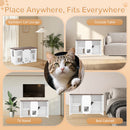 47.25' Large Cat Litter Box Enclosure with LED Light, Hidden Litter Box Furniture, Cat House with Stairs and Cat Scratching Post, Cat Cabinet Side Table with Smart Doors for Living Room, White