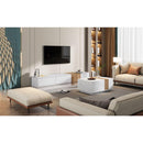 TV Stand and Coffee Table with Faux Marble, Walnut Wood Grain Finish, Set of 2, Modern Entertainment Center for TVs up to 88", Center Table with 2 Storage Drawers for Living Room, White