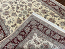 Pak Persian Rug 6x9, Floral Allover Carpet 6 x 9 ft, Cream and Maroon Hand Knotted Wool and Silk Fine Oriental Rug, Traditional Vintage Rug