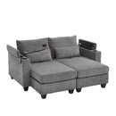 Convertible Chaise Lounge 63' Loveseat Sofa Bed with USB Ports, Cup Holders, Phone Holder, Ample Storage, Grey Corduroy