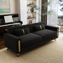 86-Inch Black Velvet Loveseat With Gold Metal Legs For Living Room