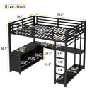 Metal Loft Bed with Wardrobe and L-shaped Desk, Full Size Loft Bed with Storage Cubes and Shelves, Loft Bed for Kids Teens Adults, Black