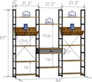 Triple Wide Five Tier Bookshelf Rustic Brown Finish