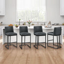 24 Inch Dark Gray Leather Counter Height Bar Stools Set 2