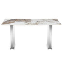 Table and chair set.63*31.4 Inch Pandora Patterned Sintered Stone Dining Table Set - 6 Dark Gray Chairs With Silver Metal Legs.Modern Light Luxury.Perfect For Dinner Room,Meeting Room,Kitchen,etc.